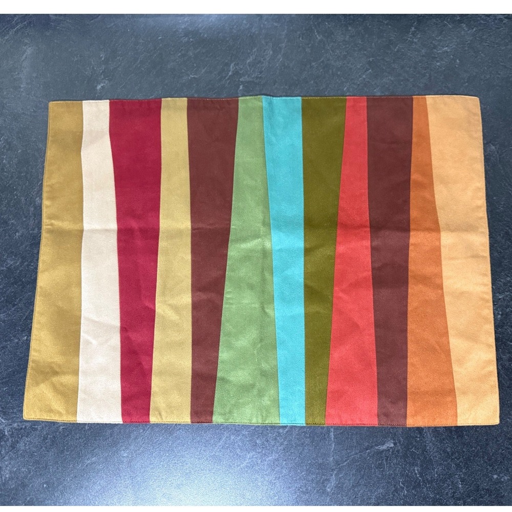 Crate & Barrel Latitude Placemat Multicolor Striped Faux Suede Modern 13" x 19"